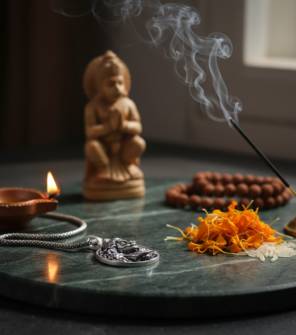 Hanuman Ji Pendant Oxodaised Silver Chain