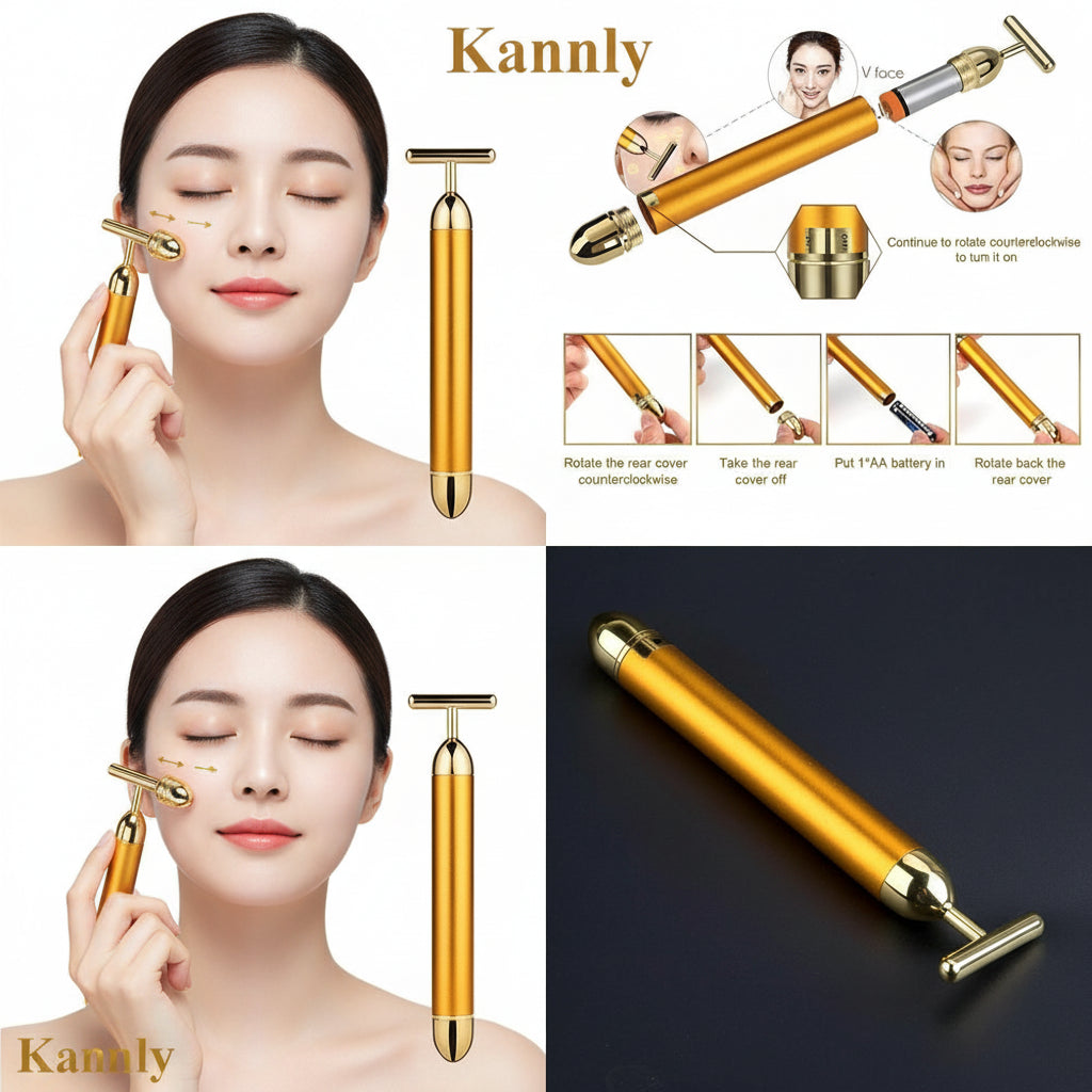 24K Gold Energy Beauty Bar Electric Facial Massage Roller