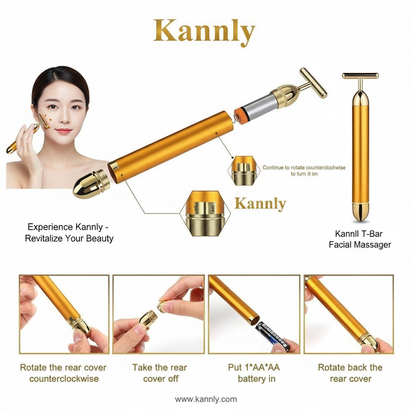 24K Gold Energy Beauty Bar Electric Facial Massage Roller