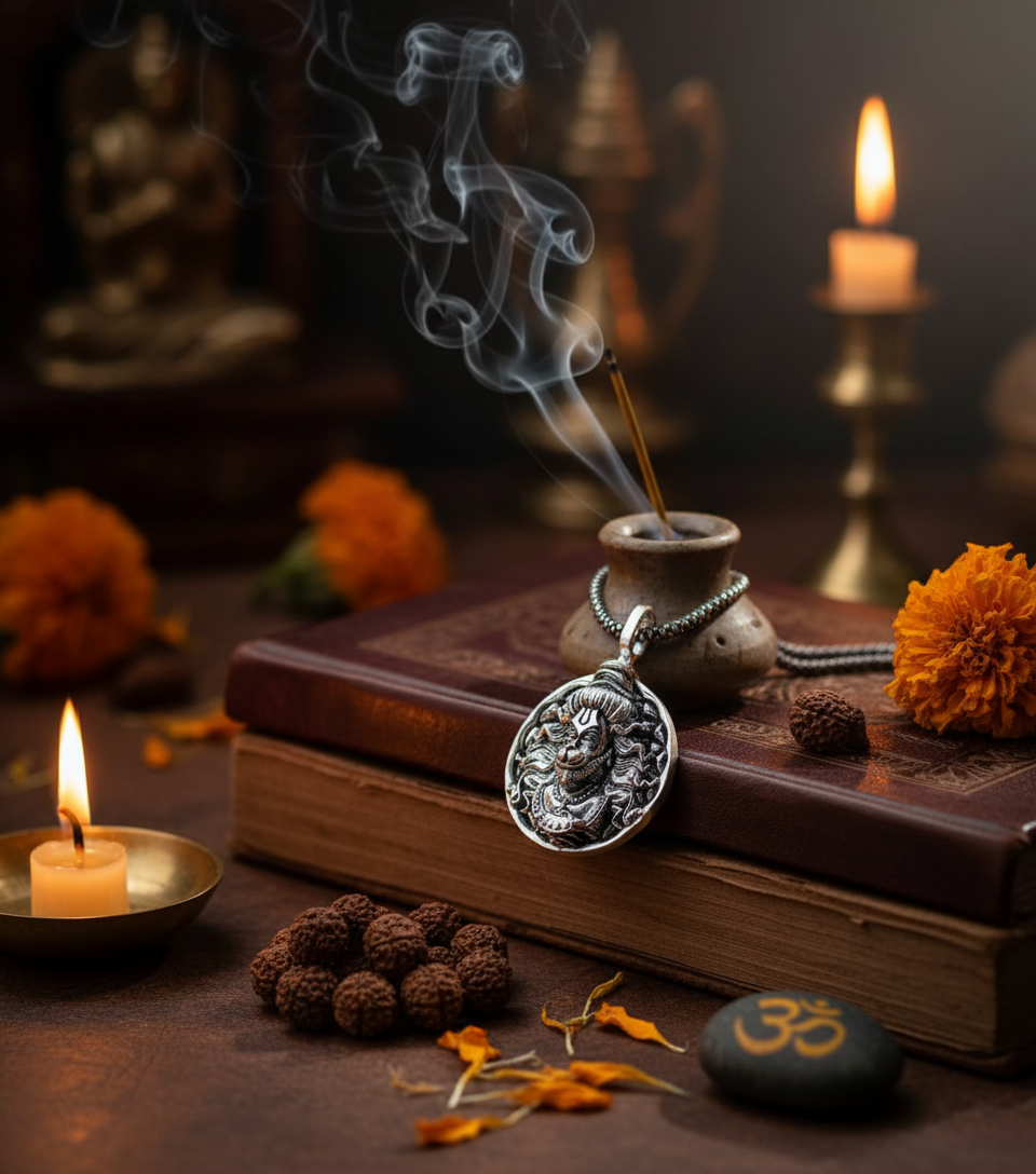 Hanuman Ji Pendant Oxodaised Silver Chain