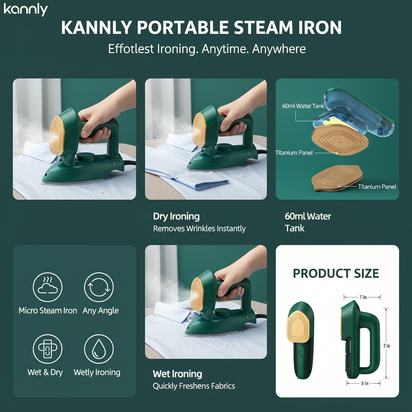 2-in-1 Portable Travel Steamer & Mini Iron – Handheld Dry & Wet Ironing for Clothes, Compact for Home & Travel